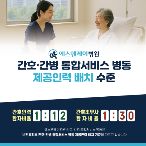 에스앤케이병원, 간호·간병 통합서비스 병동 제공인력 배치 수준 안내